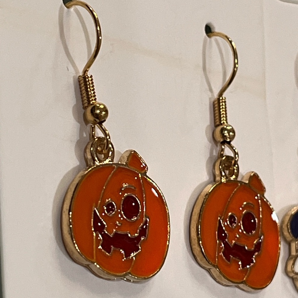 Gold Tone 3 pair Halloween Earrings with Enamel Design - Picture 5 of 7